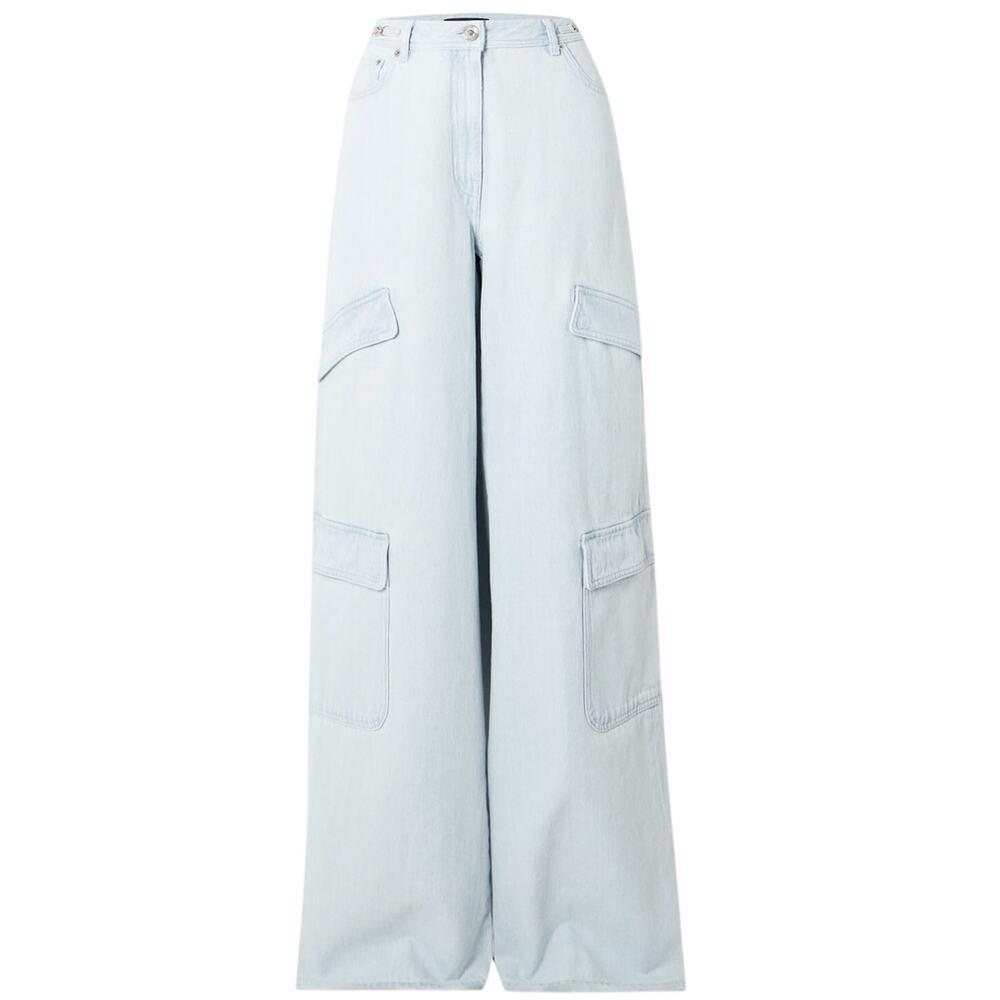 Versace High Rise Wide Leg Blue Cargo Denim Jeans Size 25